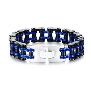 BR-484BL_Mens Bike Chain Bracelet of Stainless Steel Two-Tone Polished