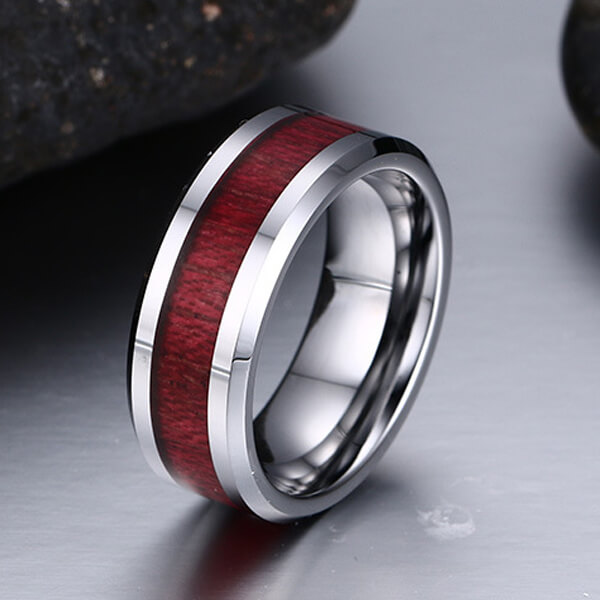 TCR 018 tungsten carbide ring wood inlay 