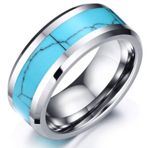 TCR 023 tungsten carbide ring turquoise inlay