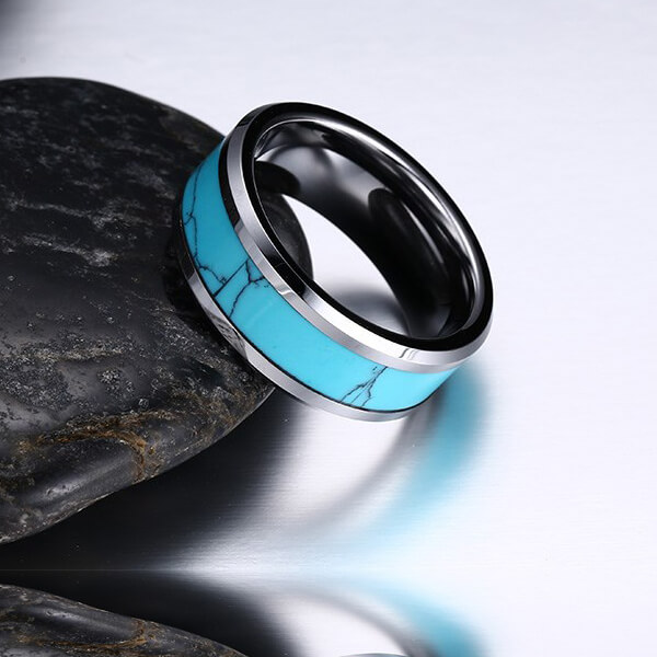 TCR 023 tungsten carbide ring turquoise inlay