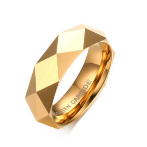 TCR-033G tungsten carbide ring faceted gold