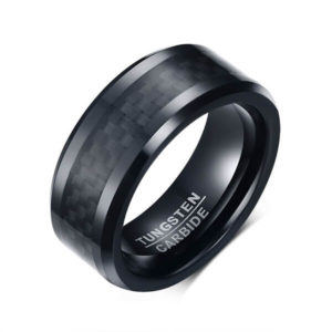 TCR-036 black tungsten carbide ring carbon fiber inlay