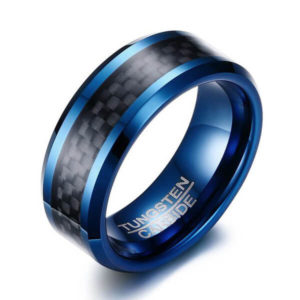 TCR 068 blue tungsten carbide ring carbon fiber inlay